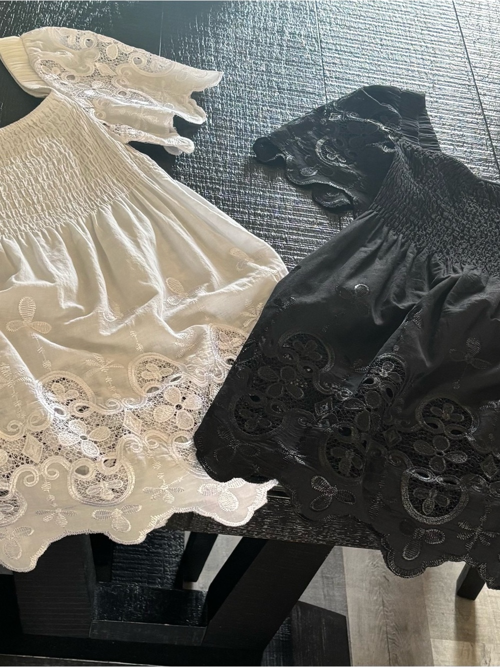 Love Culture Eyelet Smocked Square-Neck Top - White and Black